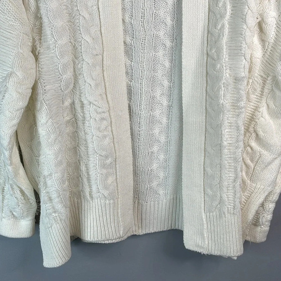 RAG SUPPLY Cable Knit Open Cardigan Sweater Ivory Fringe Knit Cotton Blend M - Picture 5 of 12